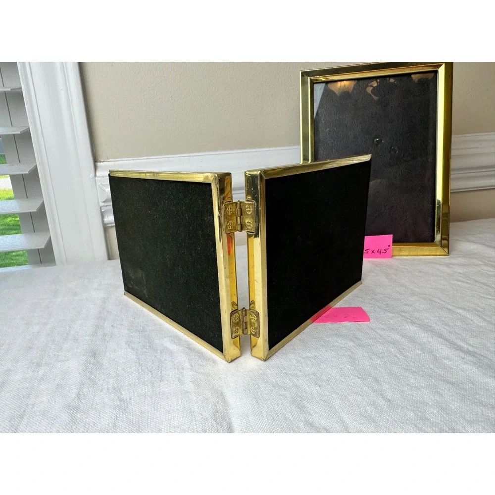 Vintage Metal Brass Photo Frame Set 4 Piece Hinged Double Tabletop Wall Mount